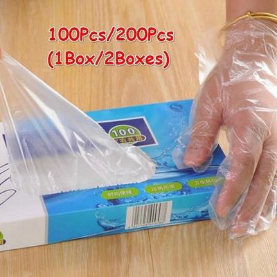Lot de 100/200 gants jetables transparents respectueux de l'environnement pour le nettoyage des aliments, accessoires de cuisine