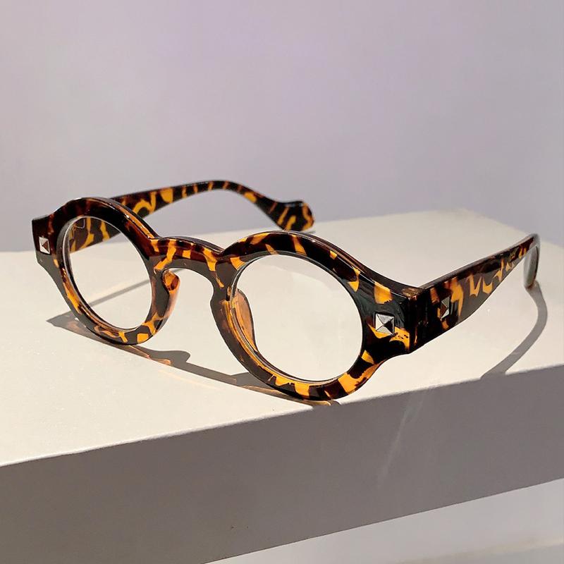 Vintage Retro Round Computer Eyeglasses Unisex Black Leopard Transparent Frame Eyewear Anti Blue Light Blocking Spectacles Frame
