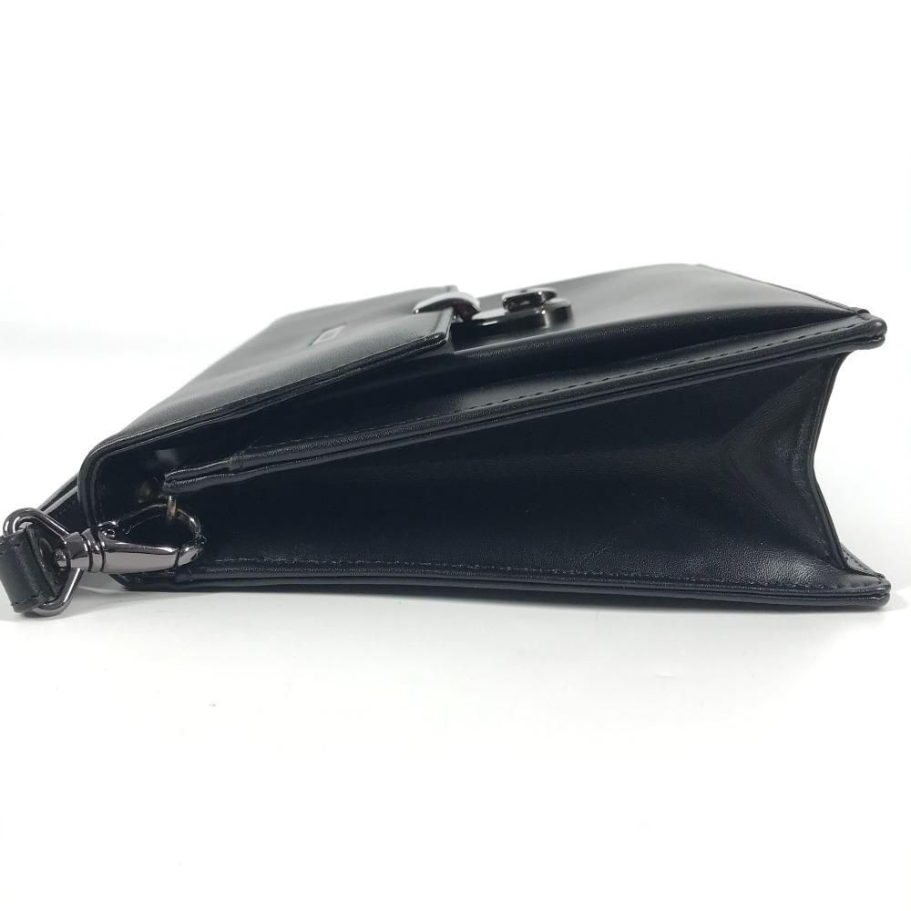 VERSACE with Strap logo Bag Pouch Flap Clutch Bag Leather Black