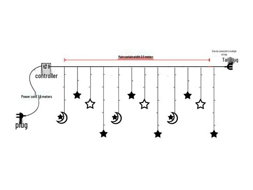 Twinkling LED Curtain Lights with Wishing Ball, Star, and Bell Accents for Christmas and Birthday Decor