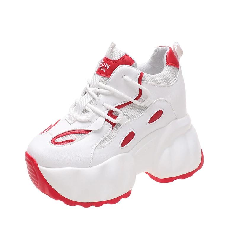 Móda Léto Dámské Klínky Robustní Tenisky Bílé Černé Ležérní Boty Dámské Vulkanizované Boty Vysoká Platforma Kožené Tenisky Žena Jaro