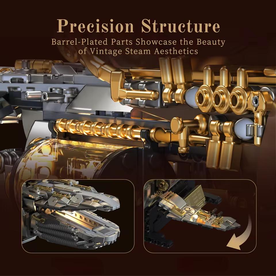 1979Pcs Moc Steam Whale Ship Building Set With Light Mechanical Transmission Model Toy Retro Steamboat Bricks Cool Gift For Boys