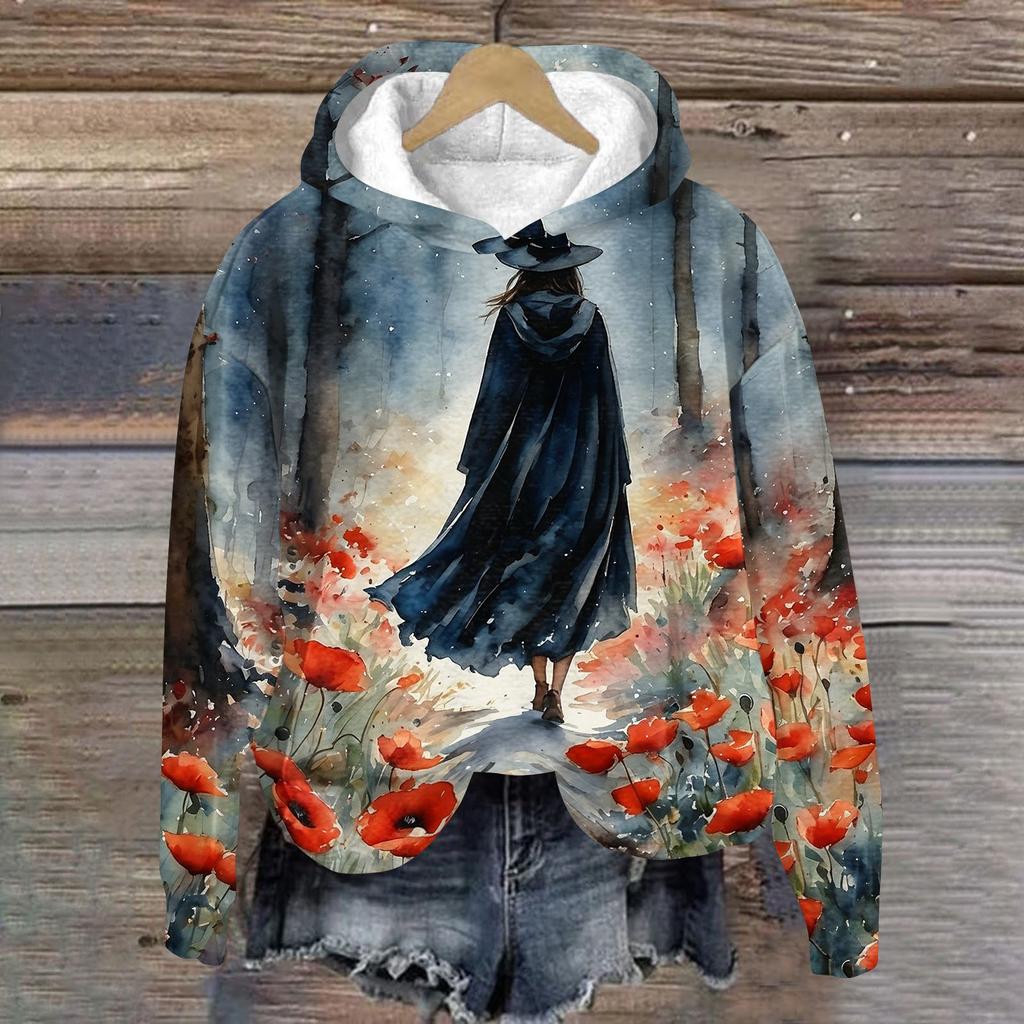 Women's Casual Long Sleeve Halloween Print Hoodie Pullover Sweatshirt
