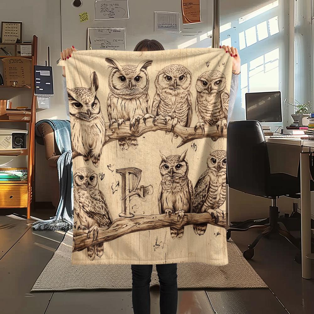 Vintage Owls Print Flannel Blanket, High Quality Comfortable for All Seasons, Home Decor, Warmth and Comfort