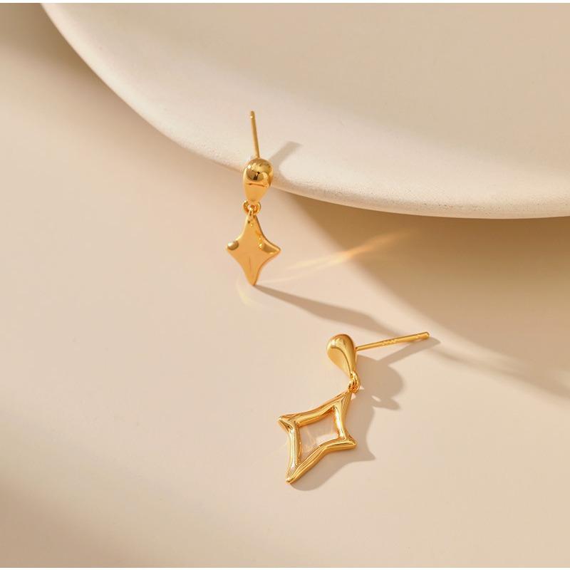 Minimalist Irregular Hollow Star Silver Needle 18k Gold Plated Stud Earrings For Women