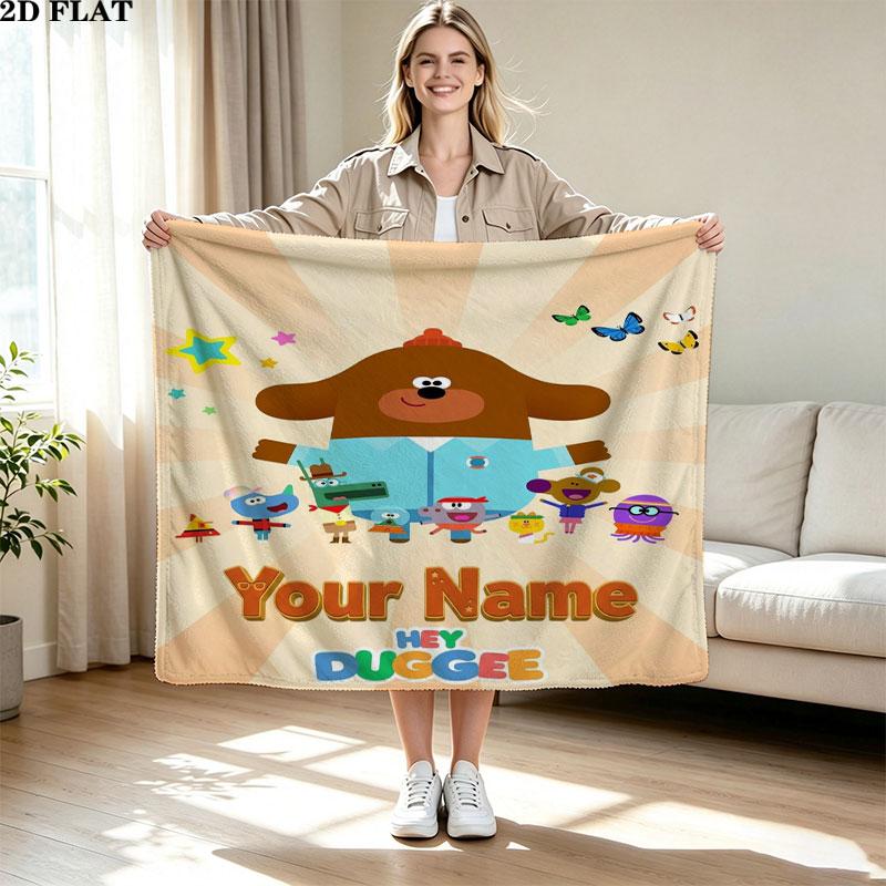 1PC Hey Duggee Custom Name Patterned Flannel Blanket Suitable For All Seasons for Home Decor Warmth and Comfort Gifts Holiday Present
