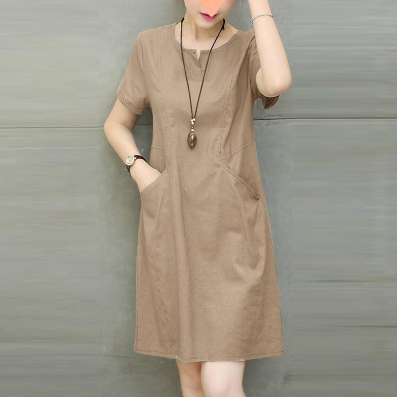 

ZANZEA Женское летнее платье с V-образным вырезом, однотонное, повседневное, с коротким рукавом 4XL