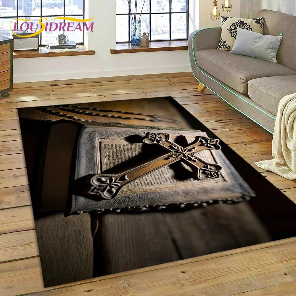 New 3D Pray Holy Bible Cross Jesus Carpet for Living Room Bedroom Home Decor,Floor Mat Non-slip Decoration for Sofa Doormat Gift