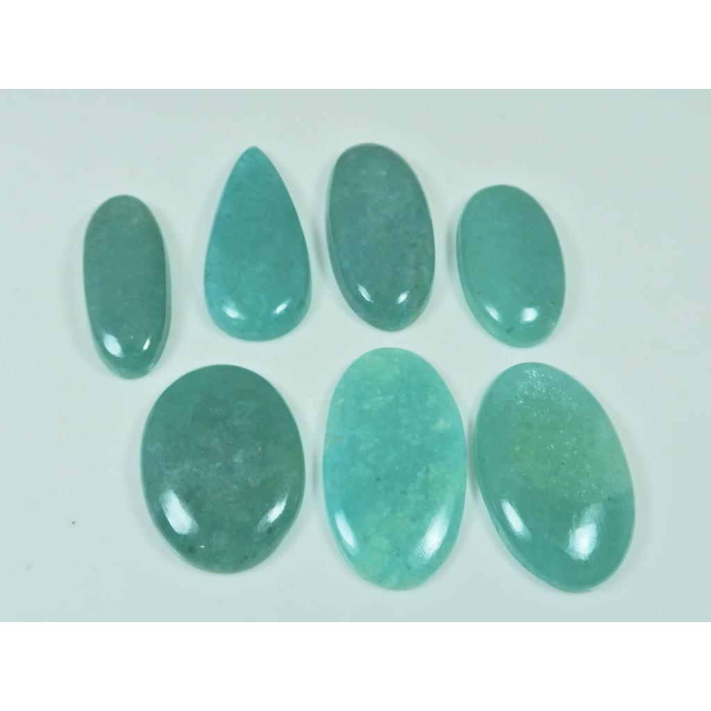 235Cts. Natural Green Amazonite Oval Cabochon Loose Gemstone 07 Pcs Lot C-3014