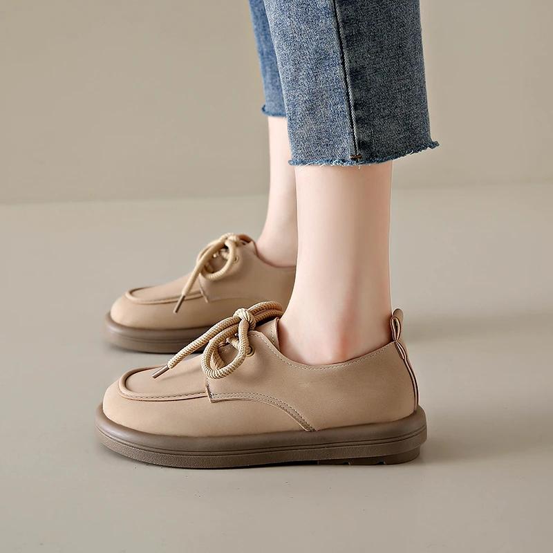 Comfortable and Elegant Women Flat Shoes Platform Footwear British Style Female Loafers Round Toe Casual Sneaker Autumn Retro