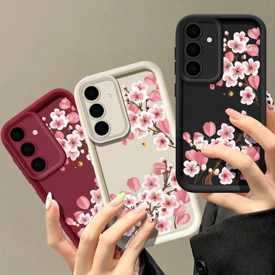 Rosa Blommönstrad TPU Mjukt Telefonskal För Samsung S25 Plus S24 FE S23 Ultra S22 A56 A16 A15 A55 A36 A06 A05 A35 A34 Stötsäkert Matt Stötfångarskydd