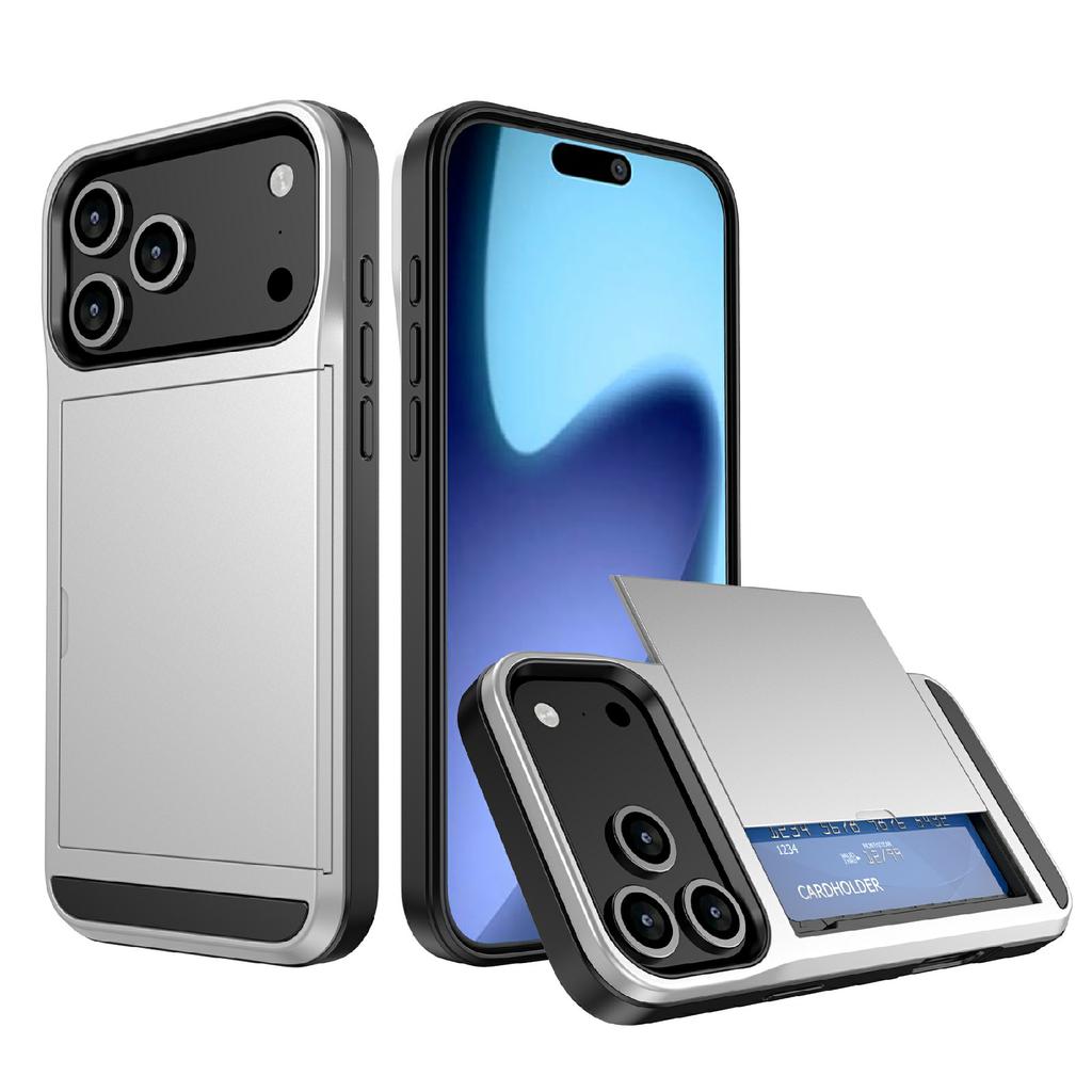 Pour iPhone 17 Pro Coque avec Porte-Cartes Coulissant PC+TPU Coque Arrière de Téléphone