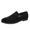 Men's Rhinestone Slip-On Leather Loafers - Pointed Toe, Large Size, British Casual Style.