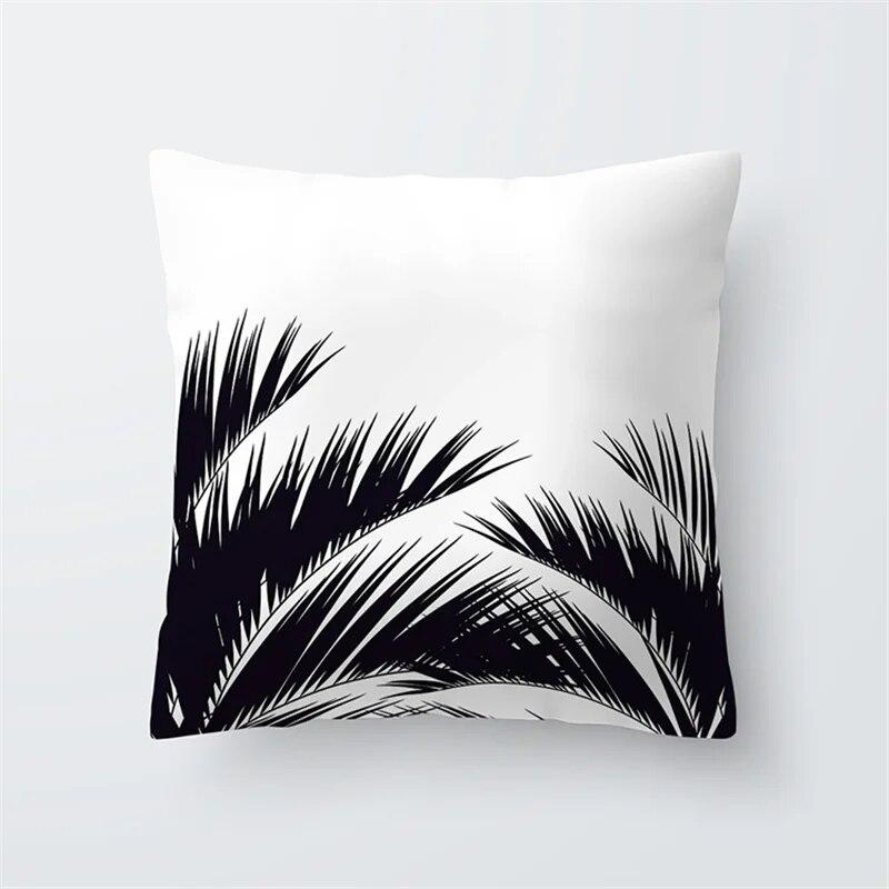 Home Decor Black and White Plant Leaf Sofa Pillow Cover Office Seat Cushion  Tropical