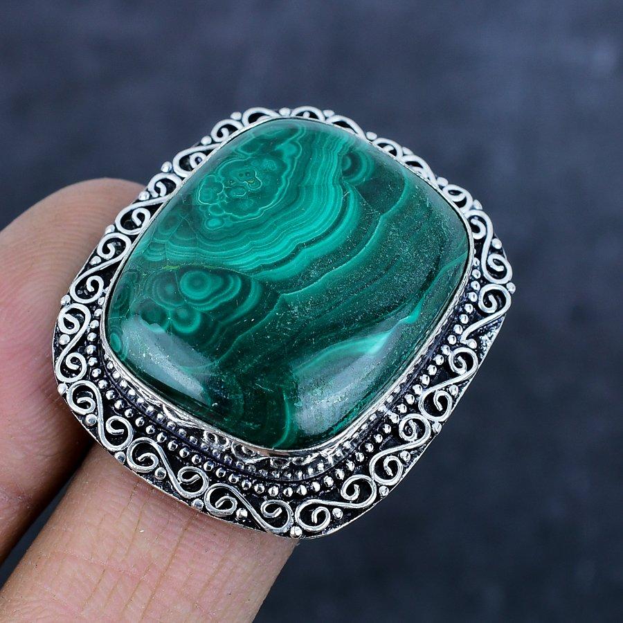 Malachite Gemstone 925 Sterling Silver Jewelry Ring Size 7