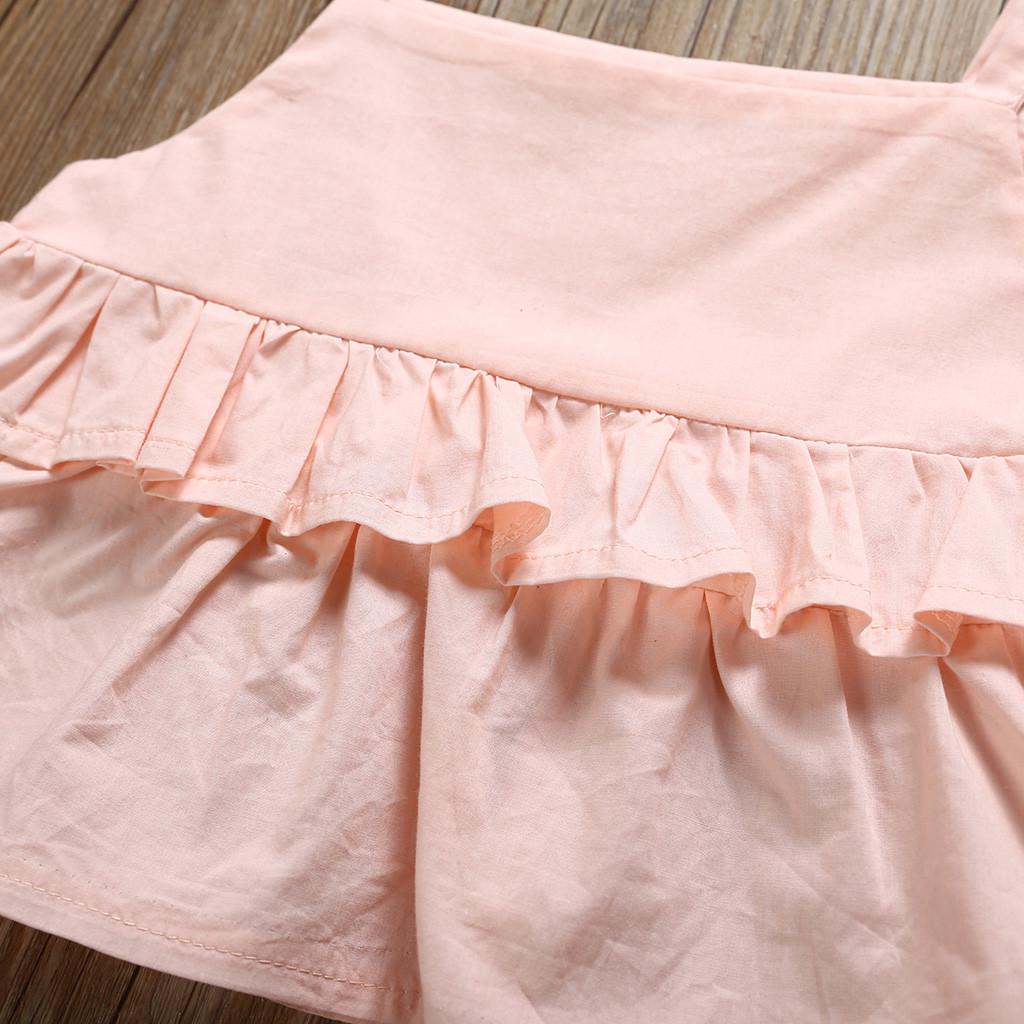 Infant Baby Girls Kids Straps Ruffle Tops T Shirt+Pants+Headband Outfits Set