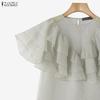 ZANZEA Damen Sommer Casual Kurzarm Durchsichtige Rüschen Überwurf Bluse