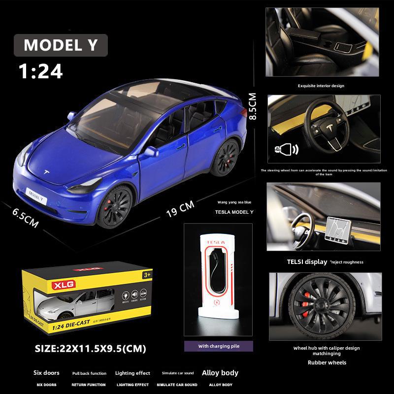 

Игрушечная машинка Tesla Model Y из сплава в масштабе 1/24 со звуком открывания двери, огнями и функцией инерционного движения для детей