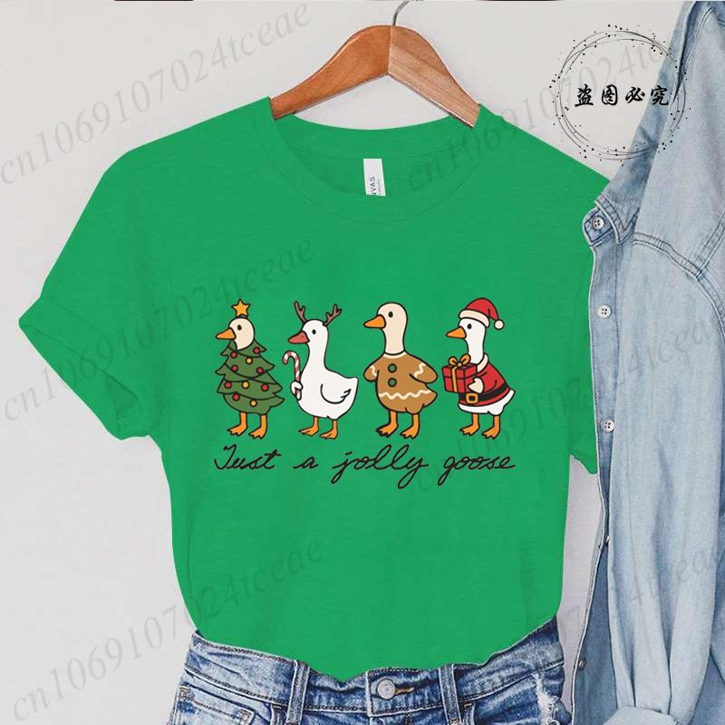Fashion Funny Just A Goose Duck Xmas Print Tshirt Unisex Short Sleeve Tshirts Christmas Goose Unisex Summer Unisexs Clothing