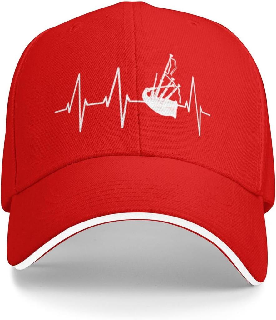 Bagpipes Heartbeat ECG Graphic Polyester Baseball Cap Adjustable Outdoor Snapback Hat for Men Women