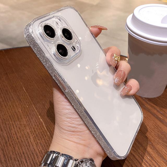 

Роскошный блестящий прозрачный стеклянный защитный чехол для телефона для Iphone 14 13 12 11 Pro Max 14 Plus Блестящий жесткий чехол-бампер Hd