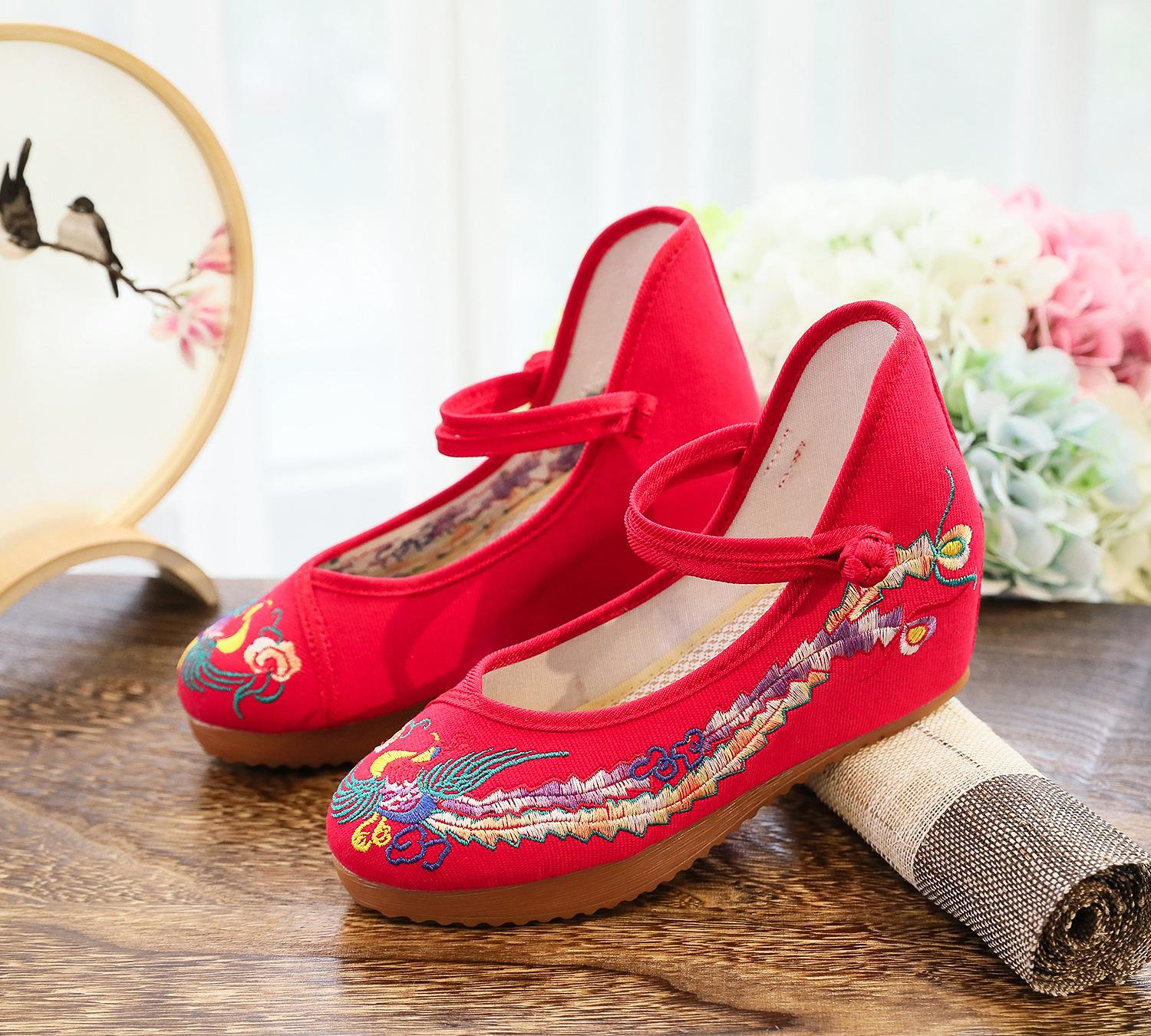 

High heels, single shoes, embroidered cloth shoes women s shoes spring and summer one-button mother shoes 42