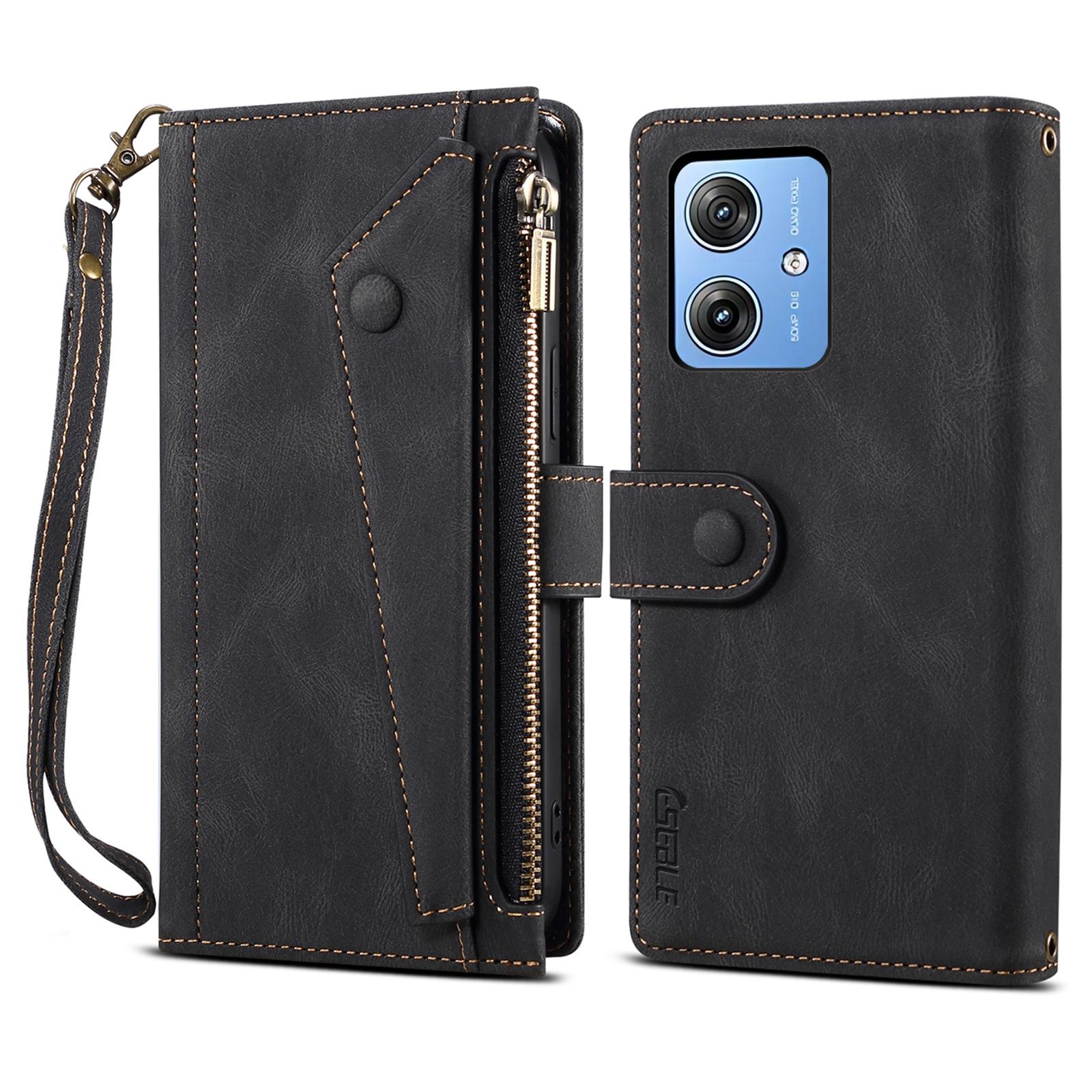 

ESEBLE Серия Star Для Motorola Moto G55 5G Чехол Кошелек на молнии Кожаная подставка Чехол для телефона Black