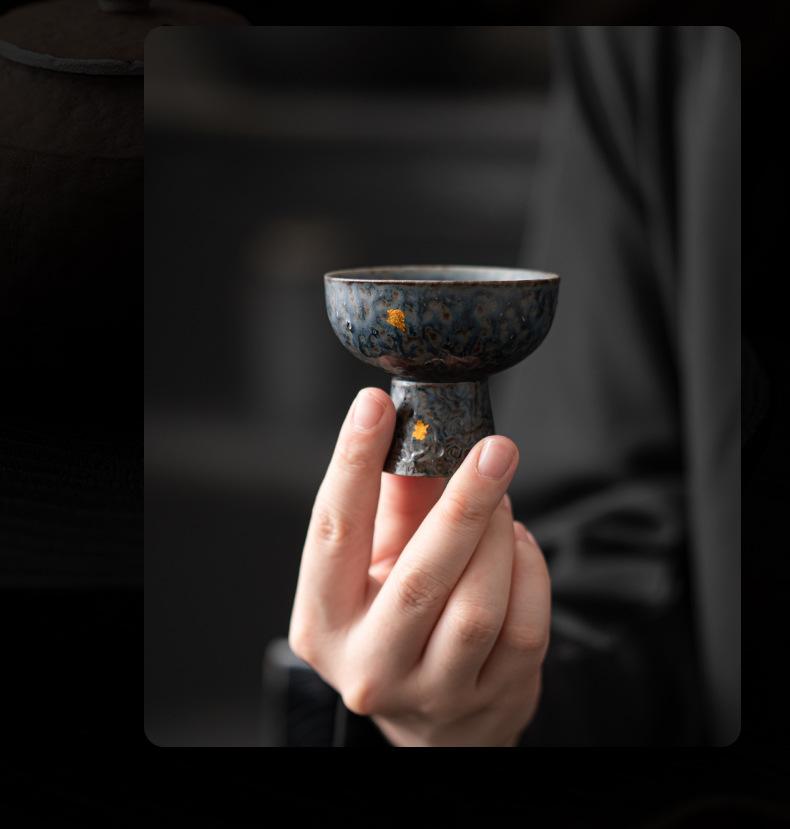 Old Rock Clay Goblet Silver Gilded High Foot Master Cup Bronze Glaze Ceramic Teacup Chinese Kungfu Teaware Tea Bowl Drinkware