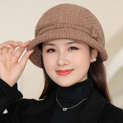 Herbst Winter karierte Hüte für Kinder, mittelalte, ältere Mütter, warme Beckenhüte, Schleifen, modische, lässige Fischerhüte