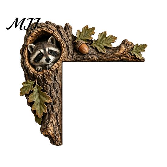 Charming Animal Door Topper Chipmunk Tree Hollow Topper, Squirrel Owl Wooden Frame Sign, Whimsical Handcrafted Wood Art Animals Corner Ornament,