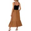 Women's Long Beach Casual Elegant Spaghetti Strap Maxi Dress Stitching Low-key Flowing Bohemian Dress