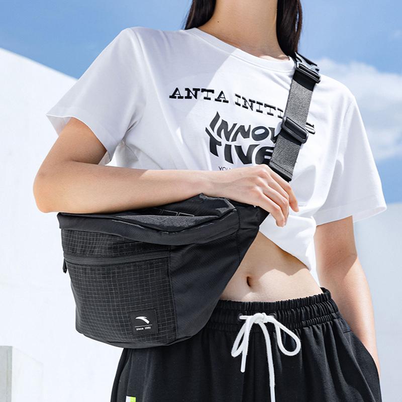 New Anta Polyester Sling Bag, Fanny Pack Regular Unisex Black 992147132-1