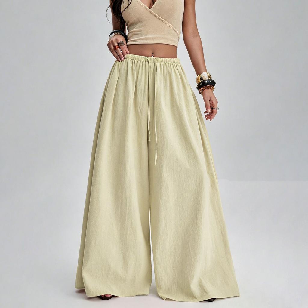 Women Wide Leg Pants Drawstring Waist Casual Loose Fit Trousers Long Pants Comfortable Lightweight Fabric