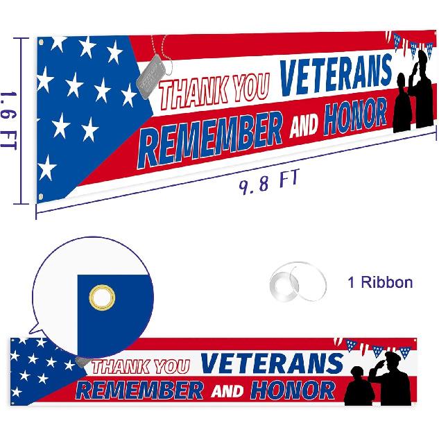 Uflashmi Thank You Veterans Banner, Veterans Day Banner Yard Sign for Garden Lawn Decor, 9.8X1.6 Ft, Outdoor&Indoor