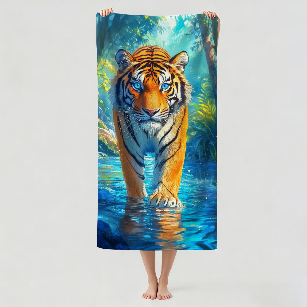 Modischer Druck Tiger Handtuch Trocknen Badehandtuch Anwendbar für Leichtes Schwimmen Camping Yoga Strand Aus
