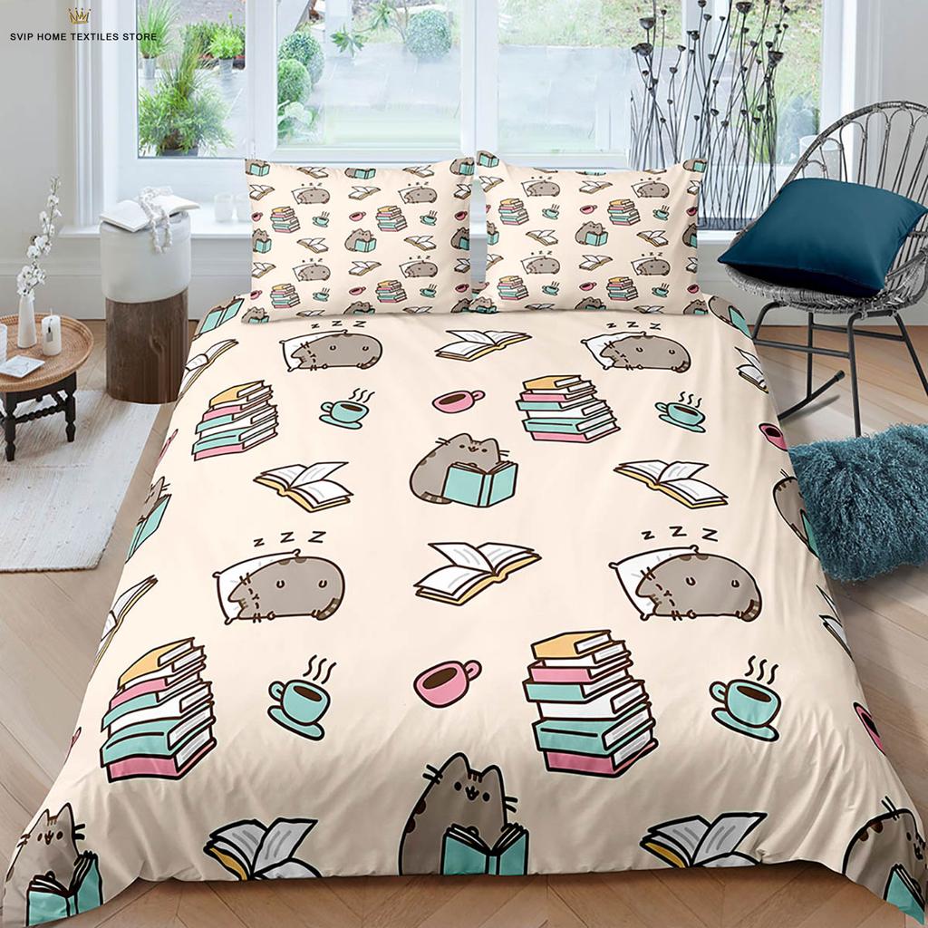 Comforter Cartoon Cute Cat 3D Printed Machine Washable Bedding Set Kids Gift 3 Pieces