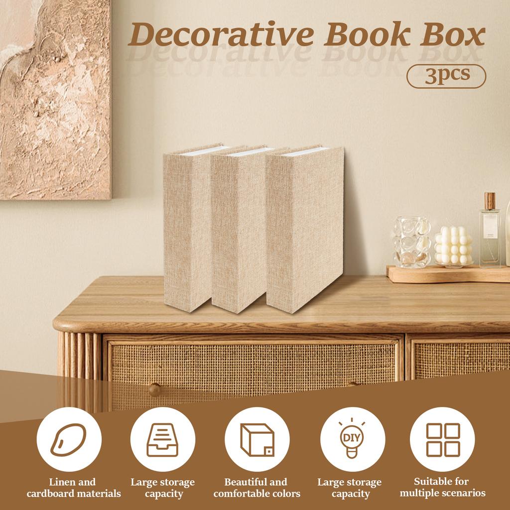 3Pcs Decorative Book Box Modern Fake Book Storage Box Linen Fabric Faux Books Book Shaped Box Ornaments for Bookshelf Tabletop