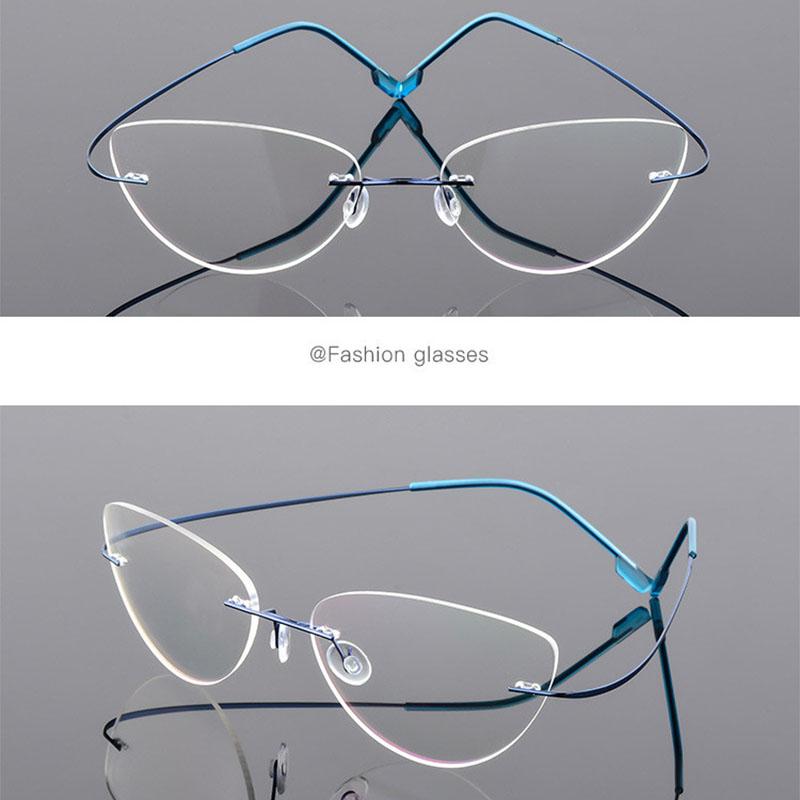 Rimless Cat Eye Titanium Alloy Glasses Men Ultralight Eyeglasses Women Frameless Eyewear Optical Myopia -0.5 -1.0 -1.5 To -6.0
