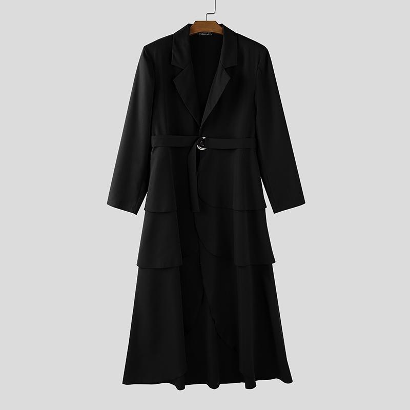 

INCERUN Men Notched Lapel Long Sleeve High Low Splits Irregular Layers Long Tunic Blazer Coats 2XL