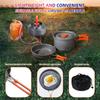 Camping Cooking Set Camping Cookware Outdoor Aluminum Mess Kit with Frying Pan, Pot with Lid, 1.2L Kettle Set and 2 Stainless Steel Plate, 2 Folding