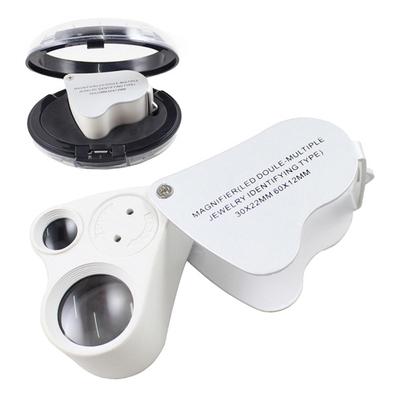 Mini Magnifier Dual Lens 30X 60X Jewelry Lens Loupe Magnifying Glass with LED Light Crafts Identification