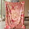 Pink Hibiscus Hearts Pattern Theme blanket Lightweight Warm Flannel Blanket Decorative Throw Blanket for Home Decoration