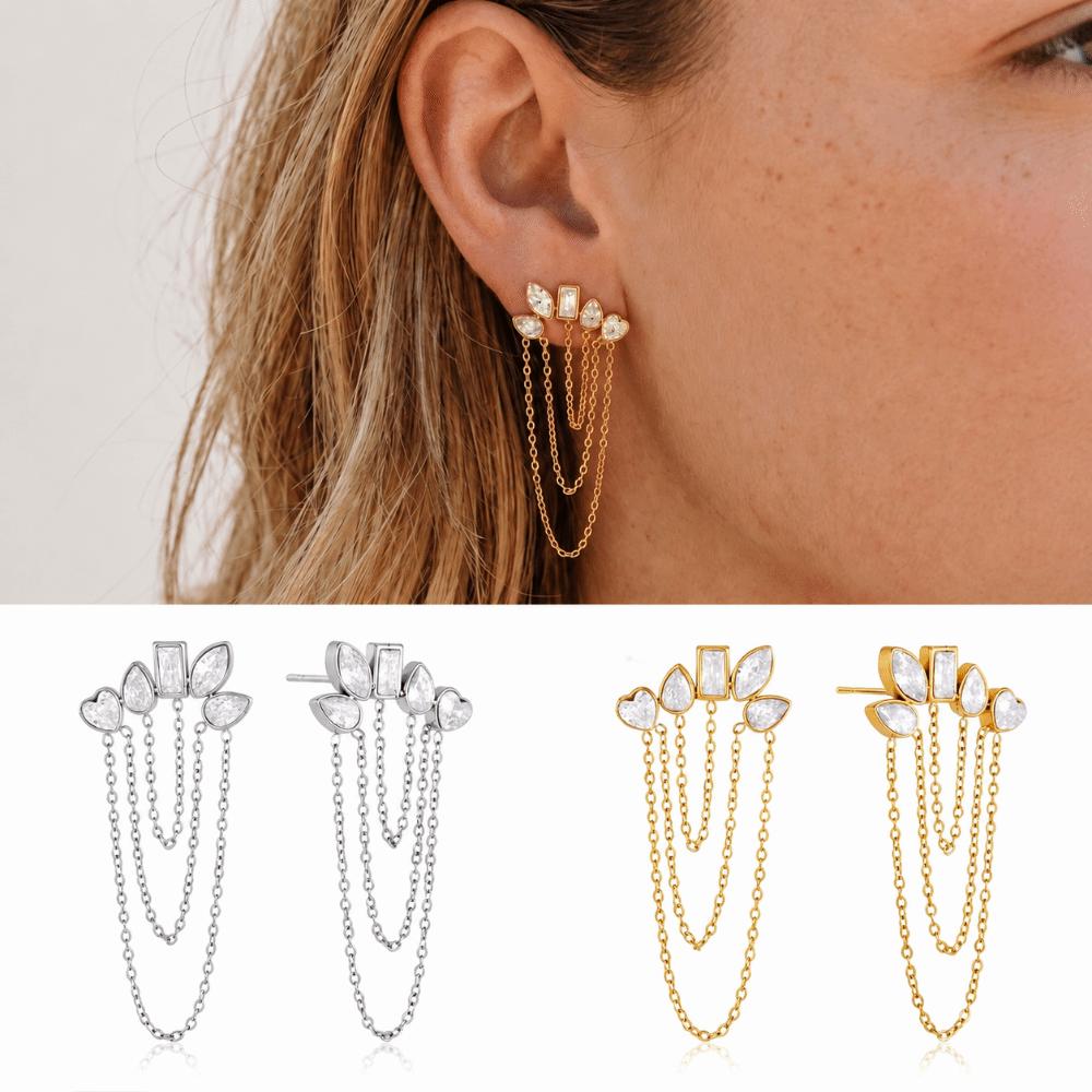 Geometric Stud Earrings Stainless Steel Tassel Earrings Fashion Zircon Stud Earrings for Women