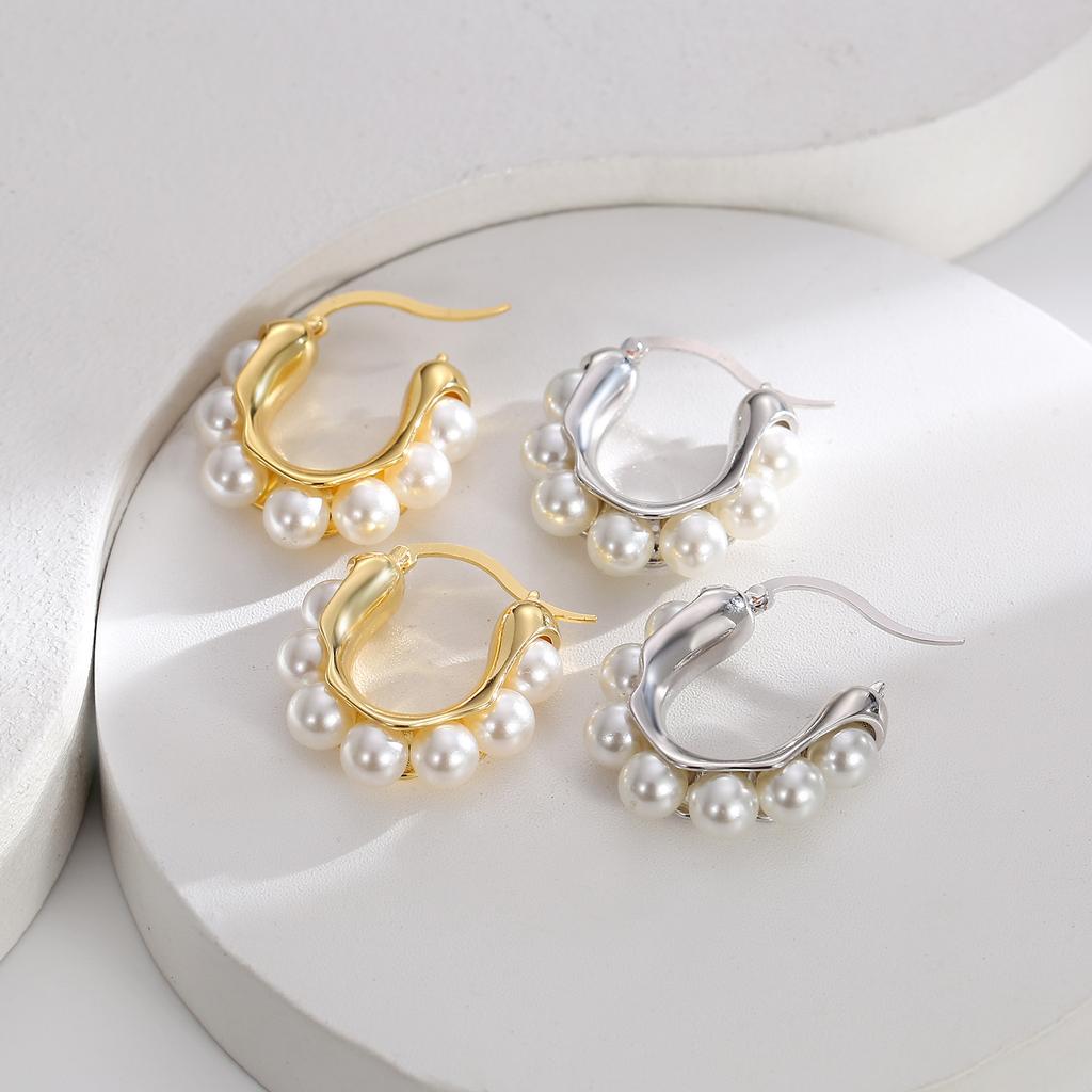 European and American retro French U-shaped ear buckle celebrity court style earrings geometric pearl light luxury earrings wholesale