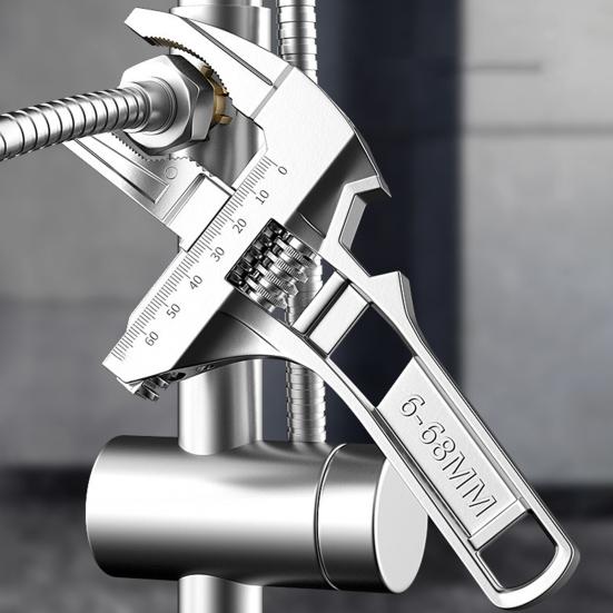 Verstelbare Sleutel Precisieschaal Markeringen Extra Brede 68mm Bekopening Korte Handgreep Sleutel Auto Reparaties Multifunctioneel Gereedschap