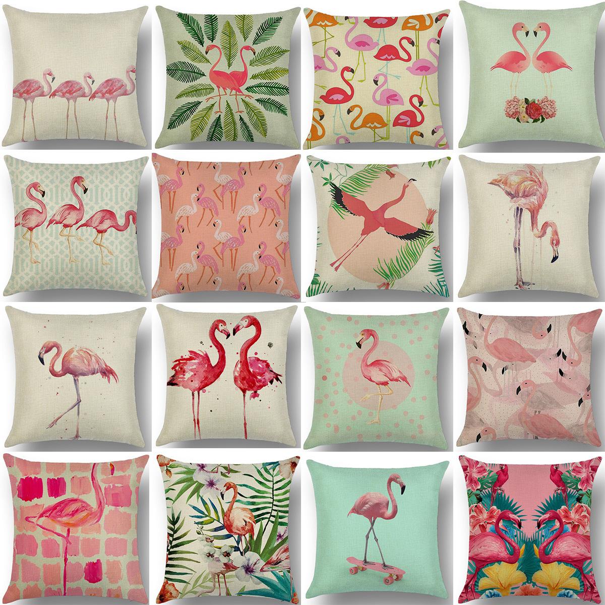 

Pillowcase Flamingo Cotton and Lines Pillow Backrest Pad Sofa Linen Pillow 45*45cm