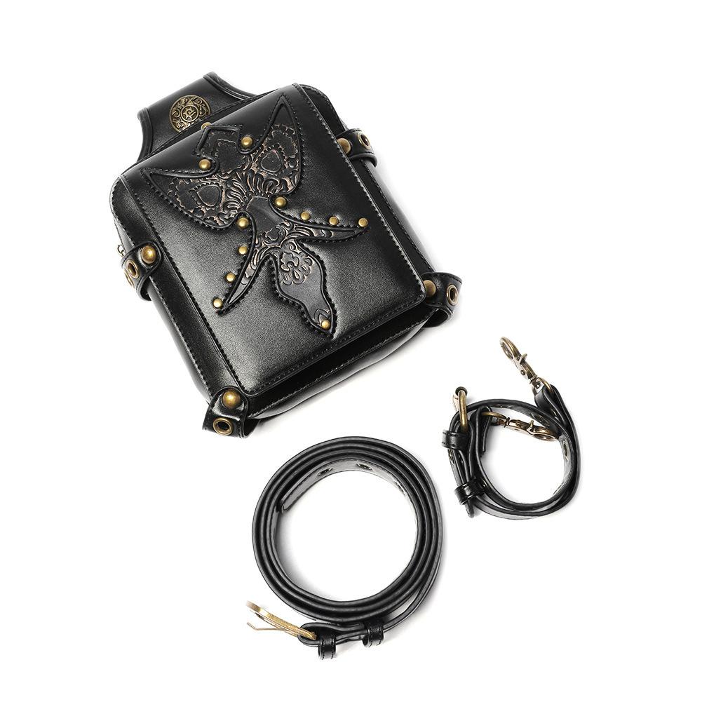 Geantă mică retro pentru ciclism, fabricată din piele PU pentru motocicletă, cu un model european și american punk, model patchwork în relief, geantă de talie tactică