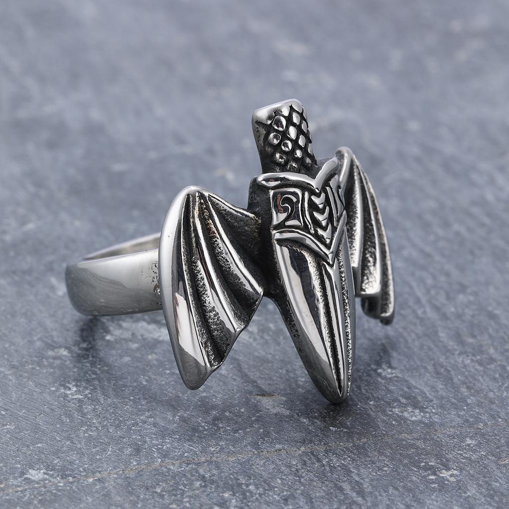 Creative bat wing sword titanium steel ring dark gothic retro personalized three-dimensional ring jewelry