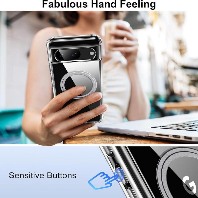 Clear Magnetic Phone Case For Google Pixel 9 Pro XL 8 Pro 8A 7 Pro 7A Wireless Charge Transparent TPU Soft Edge Shockproof Slim Hard PC Bumper Cover