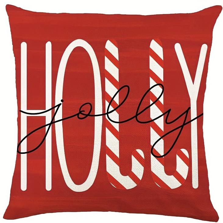 

Christmas Candy Cane & Lollipop Themed Merry Bright Holly Jolly Pillow Covers Sofa cushion cover New Year home room decoration 16x16Inch